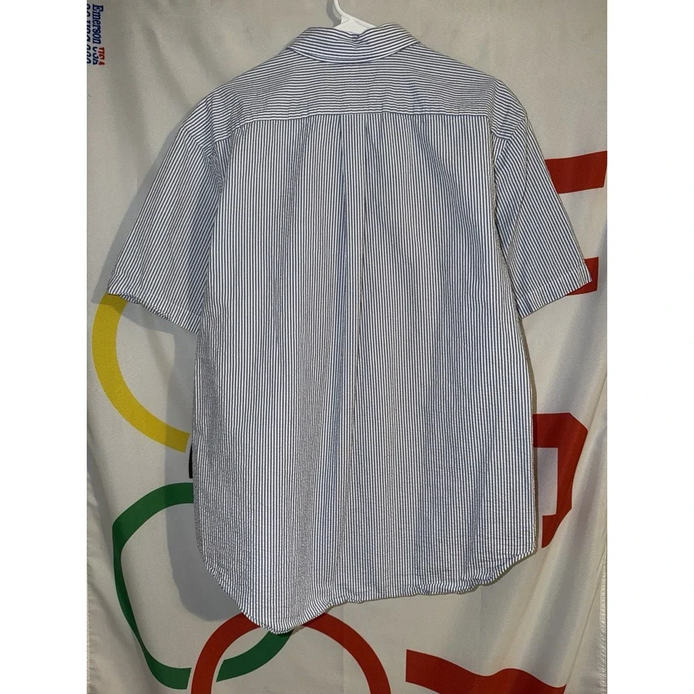 Polo Ralph Lauren Seersucker Button Up Shirt Mens Large Blue Striped
